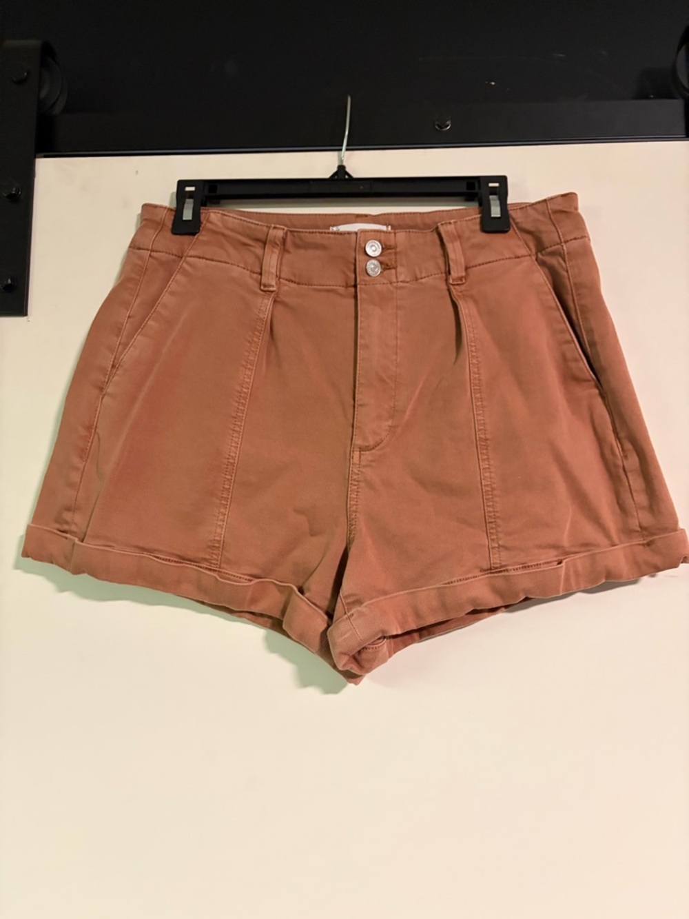 PAIGE High-Waist Cuffed Shorts in Rust